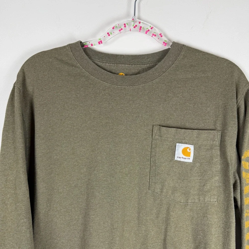 Carhartt Shirt Mens Small Green Long Sleeve Workwear Spell Out Logo Gorpcore